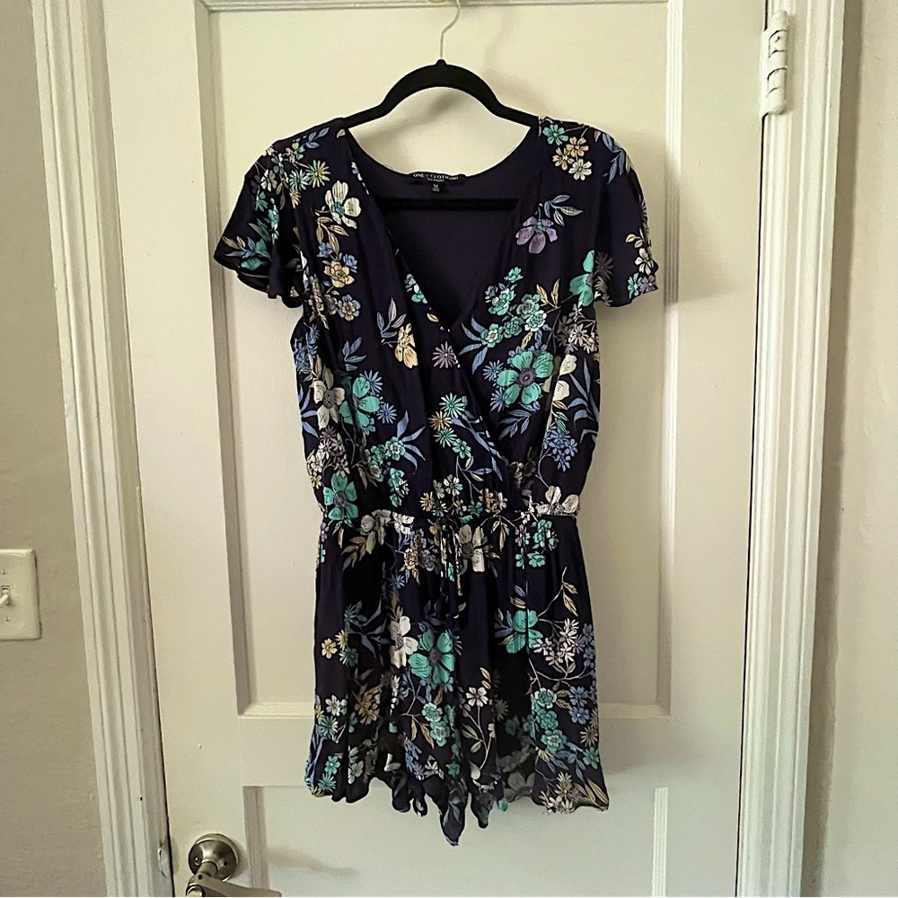 Navy blue floral romper